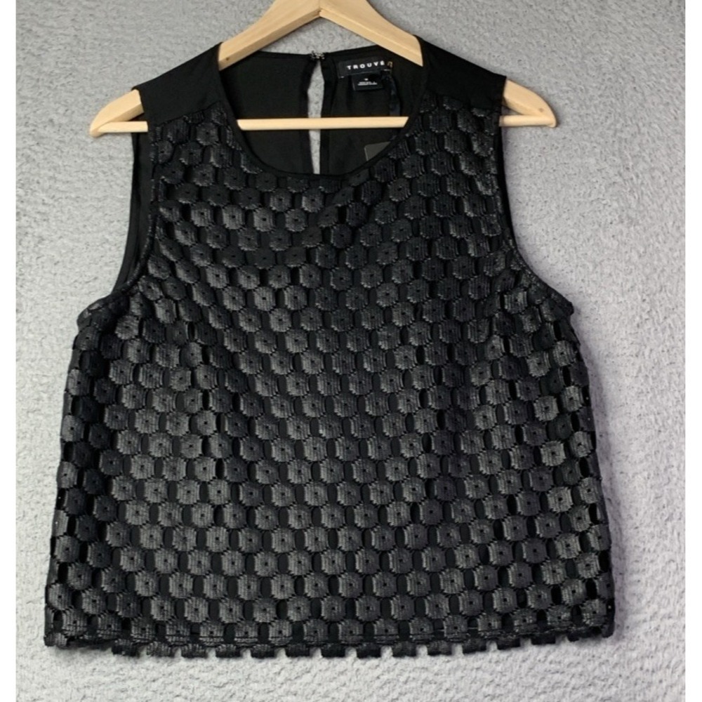 Trouve Top Womens Size Medium Black Sleeveless Lined Lace Dentelle Coated